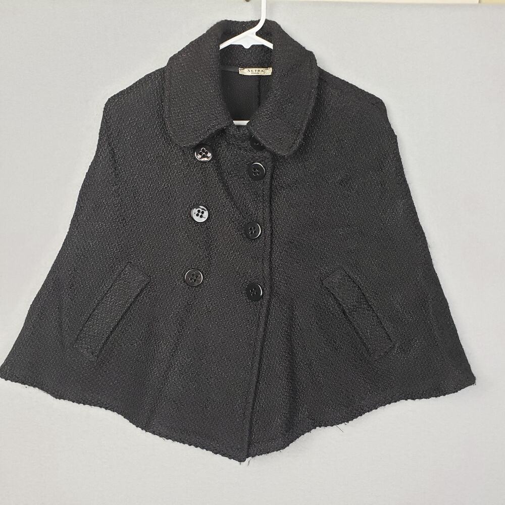 Xetra Italia M Wool Poncho Style Peacoat Sweater Black Dark Academia Winter
